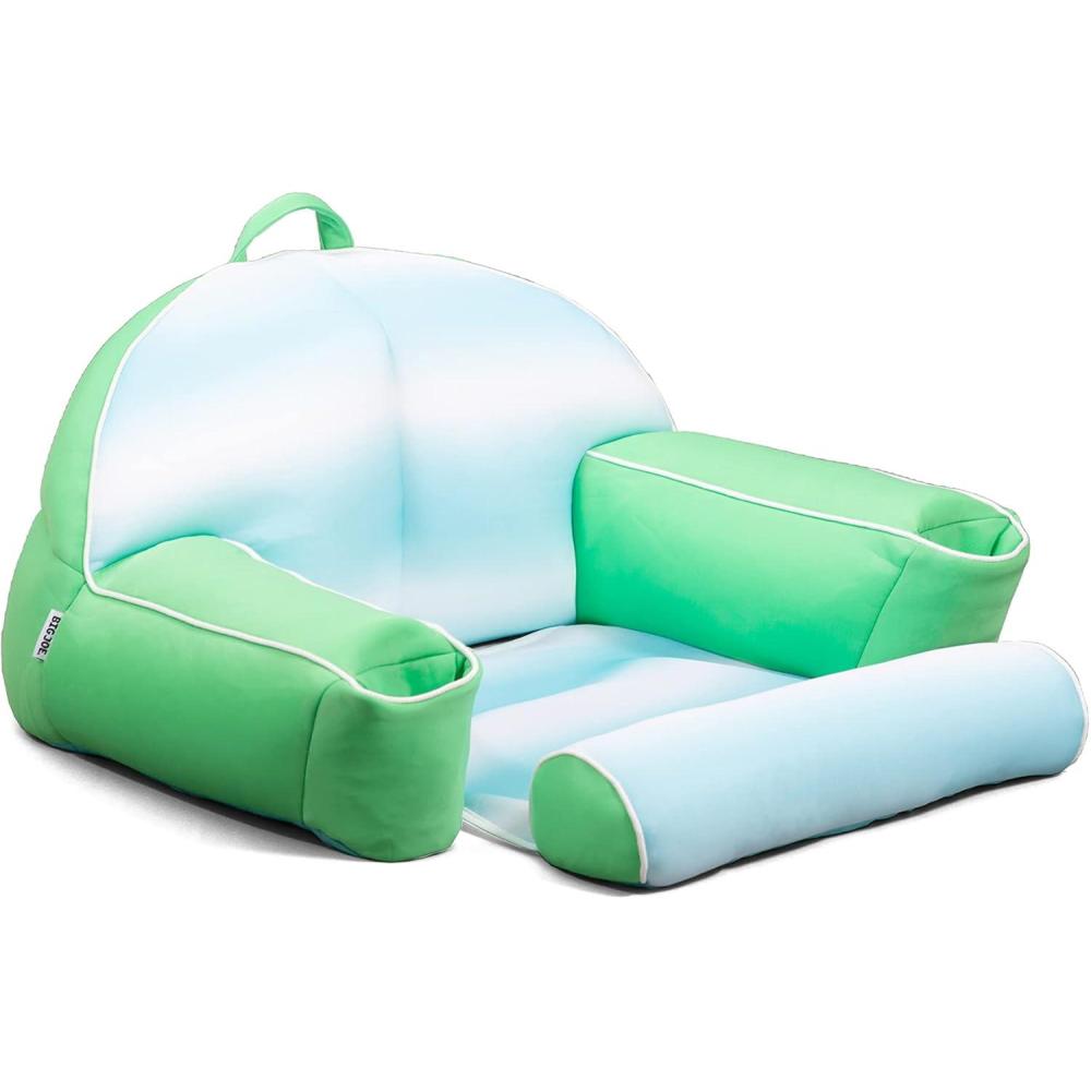 imageBig Joe Lazy Lounger No Inflation Needed Pool Float with Footrest and Headrest Quick Draining FabricRolling Wave Aqua