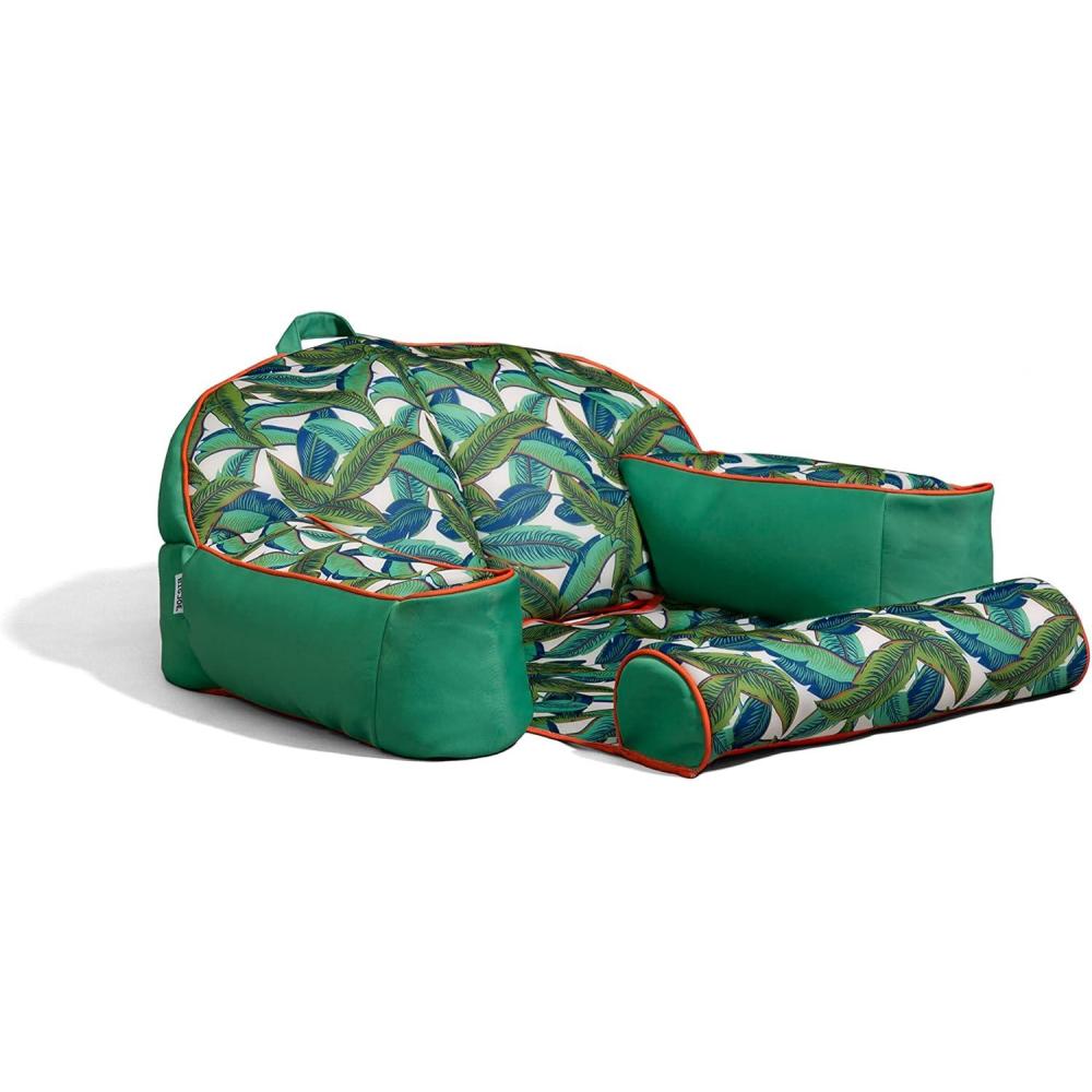 imageBig Joe Lazy Lounger No Inflation Needed Pool Float with Footrest and Headrest Quick Draining FabricTropical Palm Green