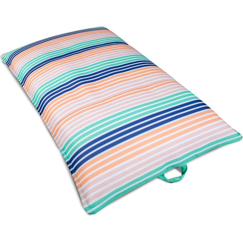 imageBig Joe Lux Lagoon Lounger Pool Float Black and White Cape Stripe Premier Mesh Durable UV Protected Polyester Blend No Inflation NeededStripe Turquoise