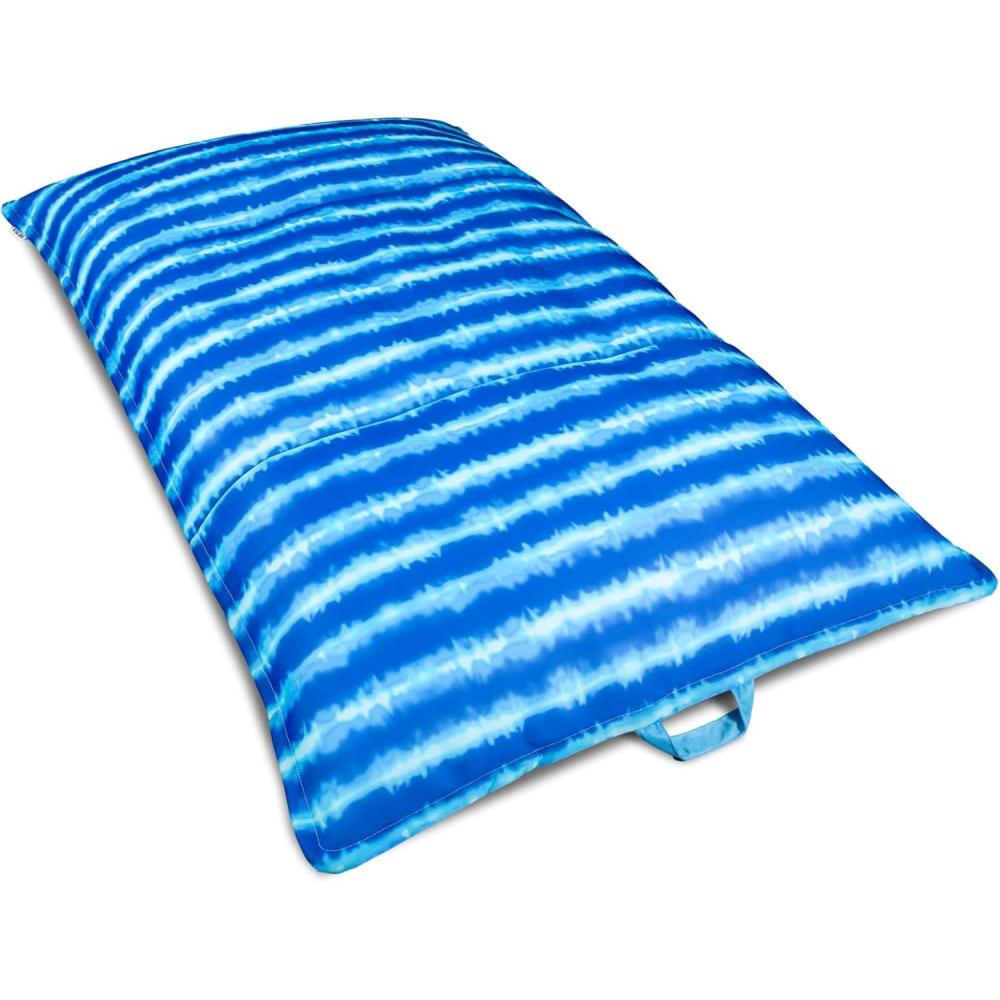 imageBig Joe Lux Lagoon Lounger Pool Float Navy and Ivory Cape Stripe Premier Mesh Durable UV Protected Polyester Blend No Inflation NeededRipple Blue