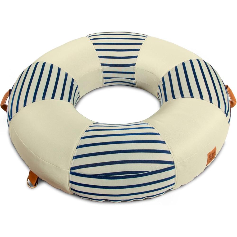imageBig Joe Lux Premium Inflatable Pool Float Premier Mesh Durable UV Protected Polyester BlendNavy  Ivory Cape Stripe