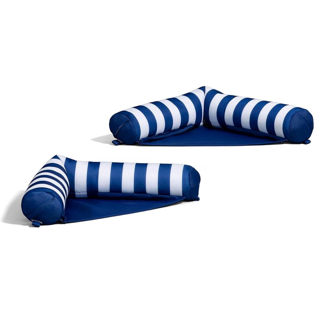 imageBig Joe Noodle Sling No Inflation Needed Pool Float with Armrests Quick Draining Fabric Cup HolderAmericana Nautical Stripe