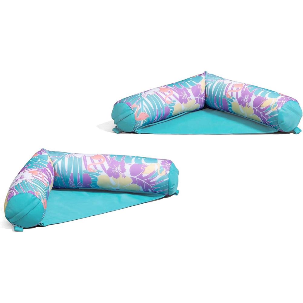 imageBig Joe Noodle Sling No Inflation Needed Pool Float with Armrests Quick Draining Fabric Cup HolderAqua Tropical Hibiscus