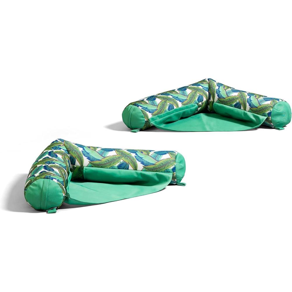 imageBig Joe Noodle Sling No Inflation Needed Pool Float with Armrests Quick Draining Fabric Cup HolderGreen Tropical Palm