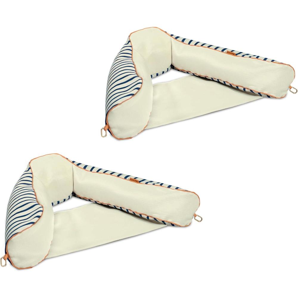 imageBig Joe Noodle Sling No Inflation Needed Pool Float with Armrests Quick Draining Fabric Cup HolderNavy and Ivory Cape Stripe