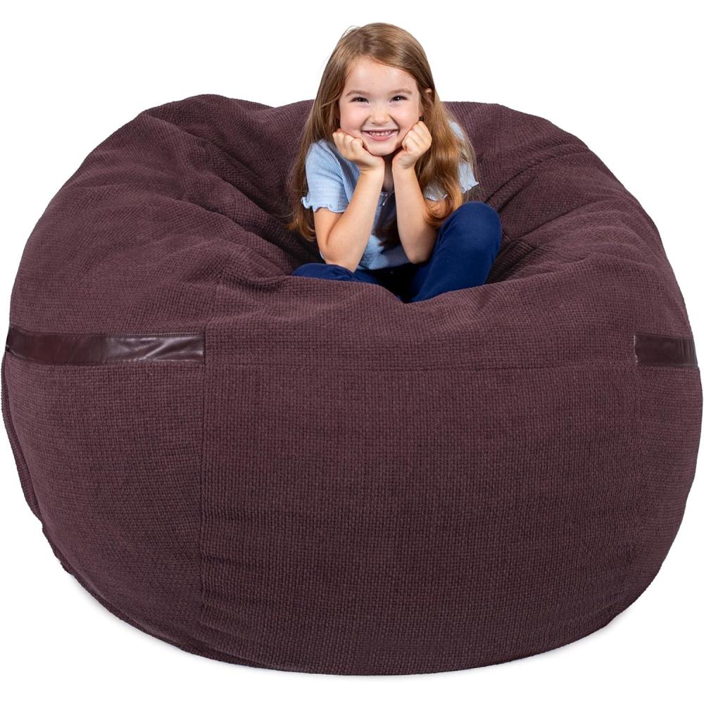 imageBig Joe Fuf Large Foam Filled Bean Bag Chair with Removable Cover Merlot Cloudweave 4 feet BigMerlot