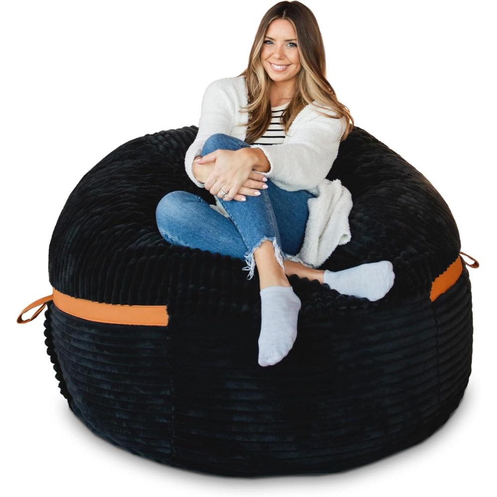 imageBig Joe Fuf Medium Foam Filled Bean Bag Chair with Removable Cover Fog Lenox Durable Woven Polyester 3 feet BigBlack Licorice