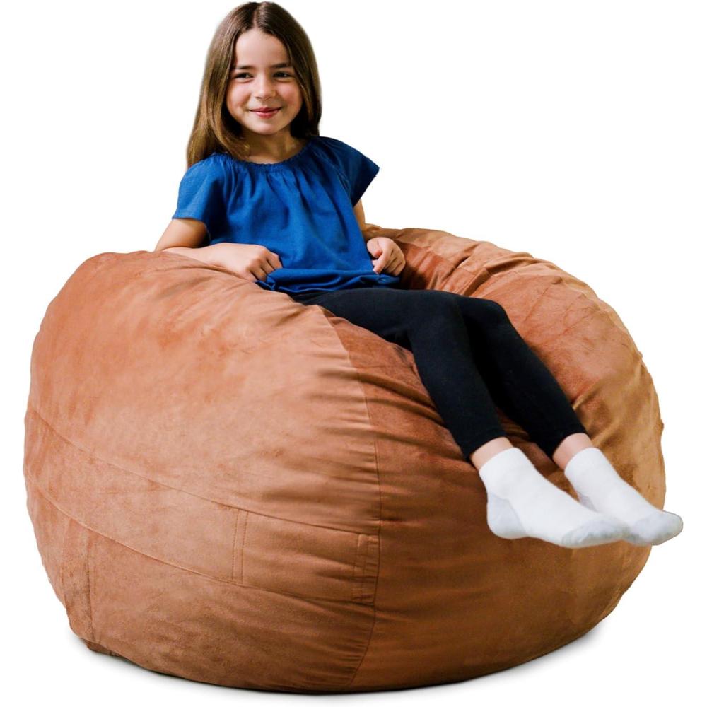 imageBig Joe Fuf Medium Foam Filled Bean Bag Chair with Removable Cover Fog Lenox Durable Woven Polyester 3 feet BigBronze