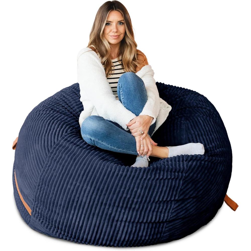 imageBig Joe Fuf Medium Foam Filled Bean Bag Chair with Removable Cover Fog Lenox Durable Woven Polyester 3 feet BigMidnight Blue