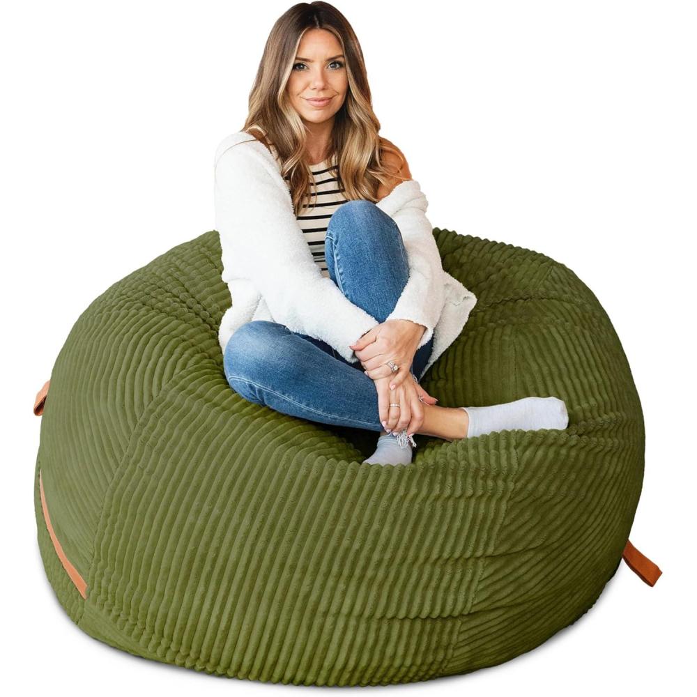 imageBig Joe Fuf Medium Foam Filled Bean Bag Chair with Removable Cover Fog Lenox Durable Woven Polyester 3 feet BigMoss Green
