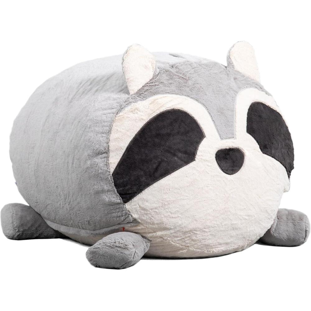 imageBig Joe Fuf Medium Foam Filled Bean Bag Chair with Removable Cover Fog Lenox Durable Woven Polyester 3 feet BigRocky Raccoon