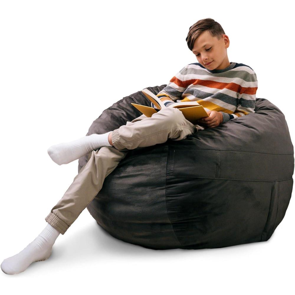 imageBig Joe Fuf Medium Foam Filled Bean Bag Chair with Removable Cover Fog Lenox Durable Woven Polyester 3 feet BigTeddy Gray