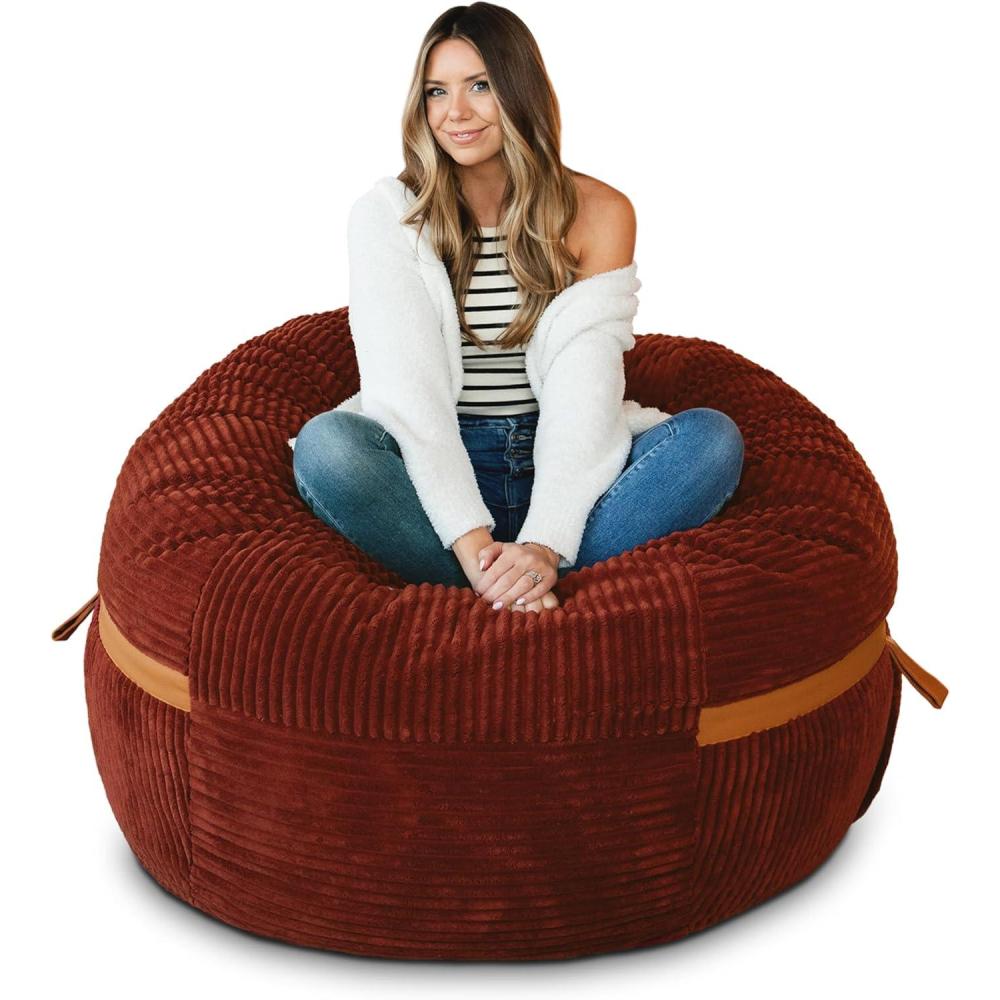 imageBig Joe Fuf Medium Foam Filled Bean Bag Chair with Removable Cover Fog Lenox Durable Woven Polyester 3 feet BigTerracotta