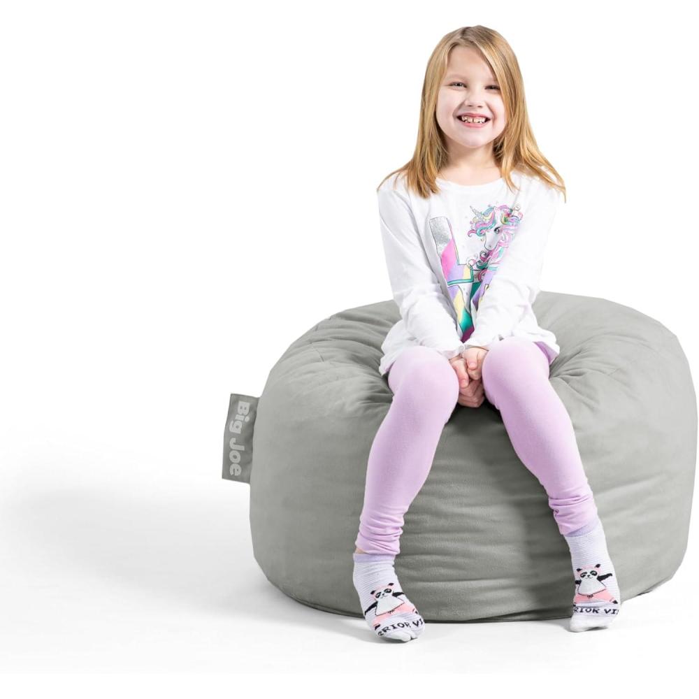 imageBig Joe Fuf Medium Foam Filled Bean Bag Chair with Removable Cover Smiley Face Plush Soft Polyester 3 feet BigGrey