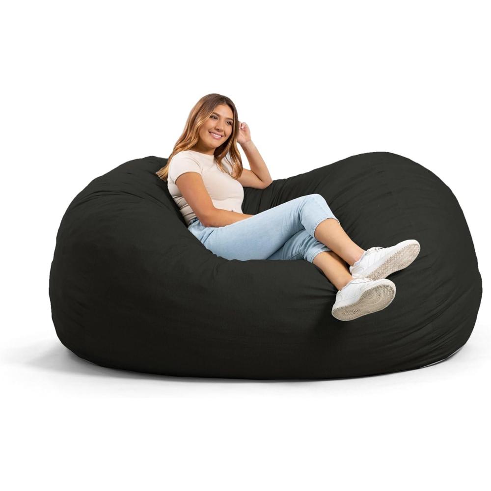 imageBig Joe Fuf XL Foam Filled Bean Bag Chair with Removable Cover Merlot Cloudweave 5 feet GiantBlack