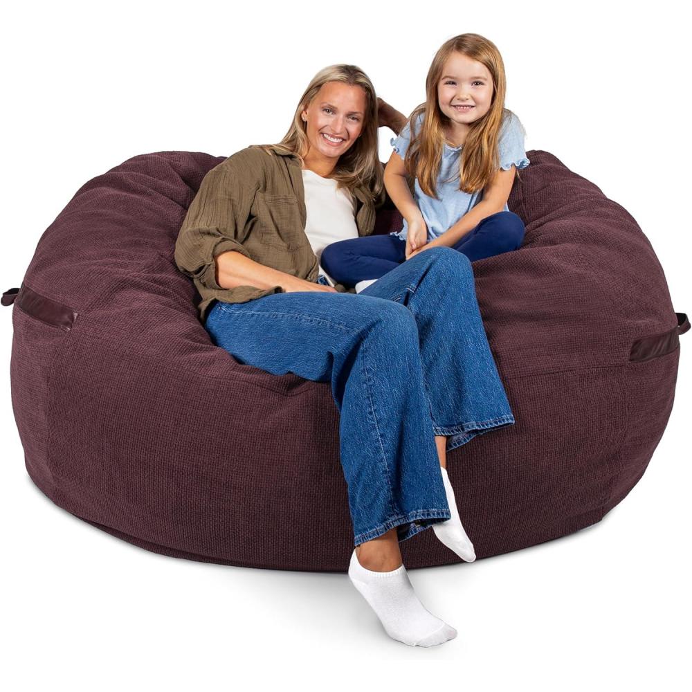 imageBig Joe Fuf XL Foam Filled Bean Bag Chair with Removable Cover Merlot Cloudweave 5 feet GiantMerlot
