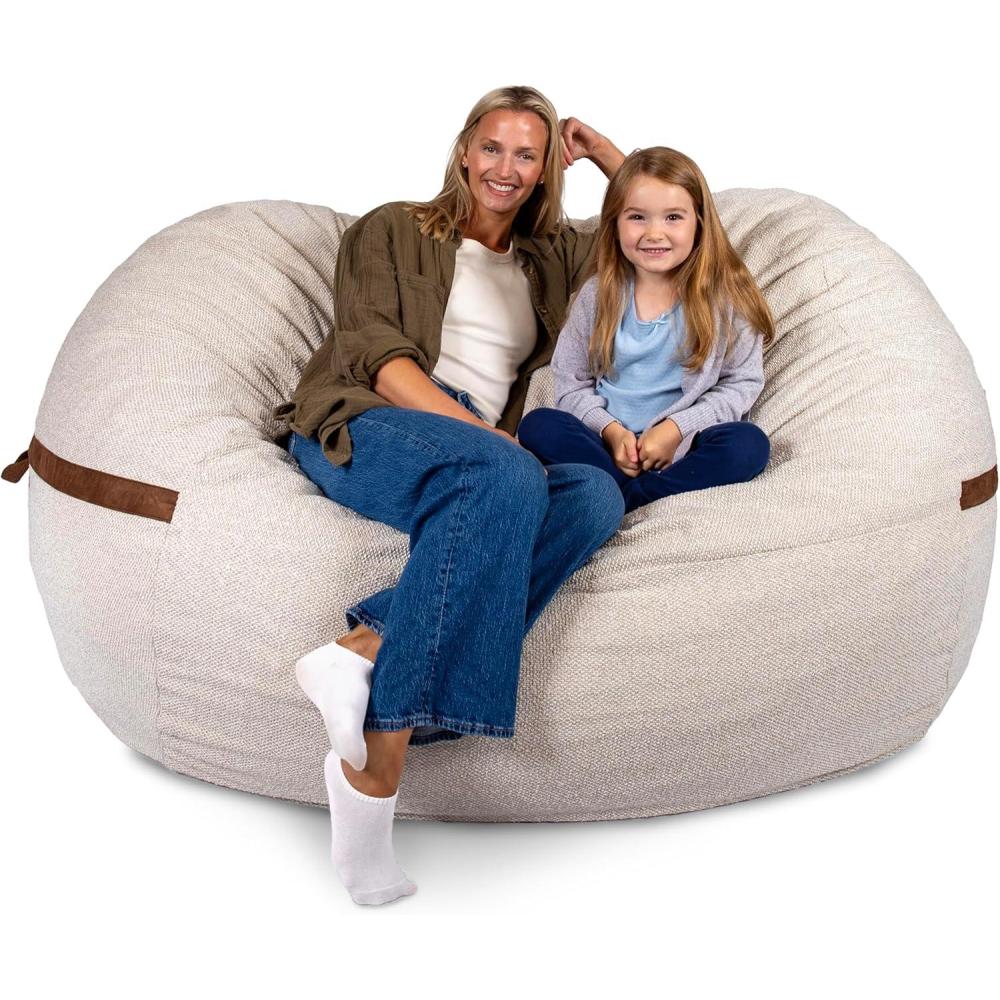 imageBig Joe Fuf XXL Foam Filled Bean Bag Chair with Removable Cover Sandstone Textured Boucle 6 feet GiantSandstone