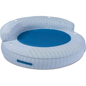 Big Joe Cabanapad Oversized Inflatable Pool Float, Dark Blue & White Stripe, Durable Olefin Fabric, 6 feet