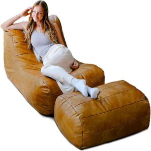 Big Joe Modora Bean Bag Ottoman Lounger, Heather Green Soft Boucle(Copper Harbor)