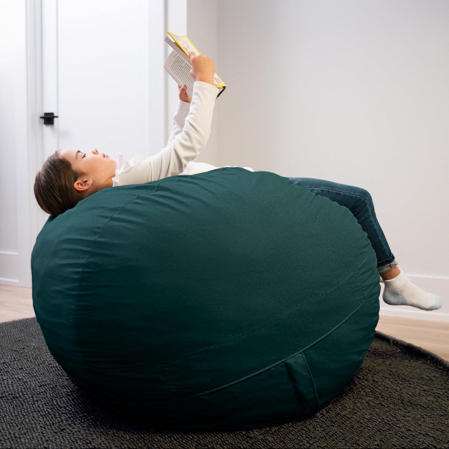 imageBig Joe Fuf Medium Foam Filled Bean Bag Chair with Removable Cover Forest Green Velveteen Durable Woven Polyester 3 feet BigDeep Sea
