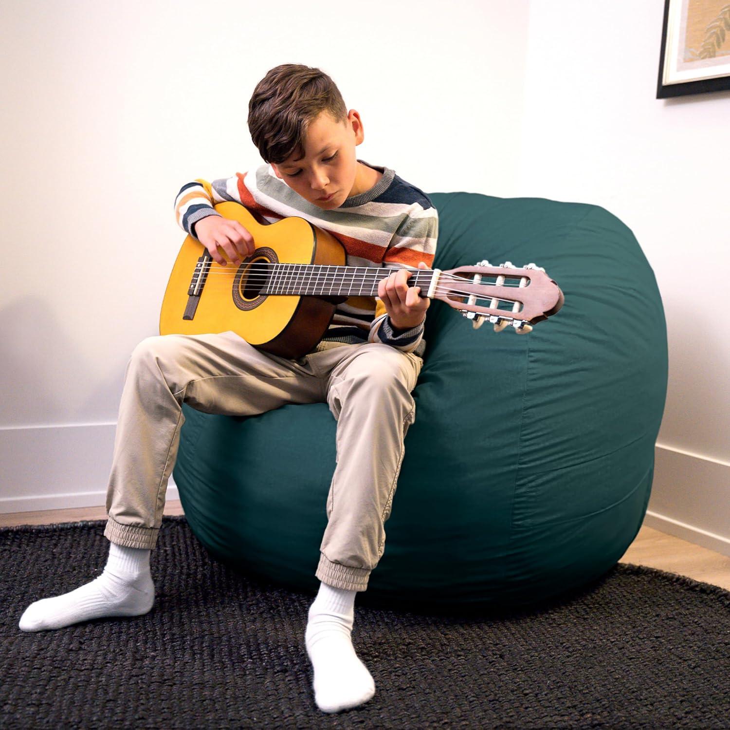 imageBig Joe Fuf Medium Foam Filled Bean Bag Chair with Removable Cover Forest Green Velveteen Durable Woven Polyester 3 feet BigDeep Sea