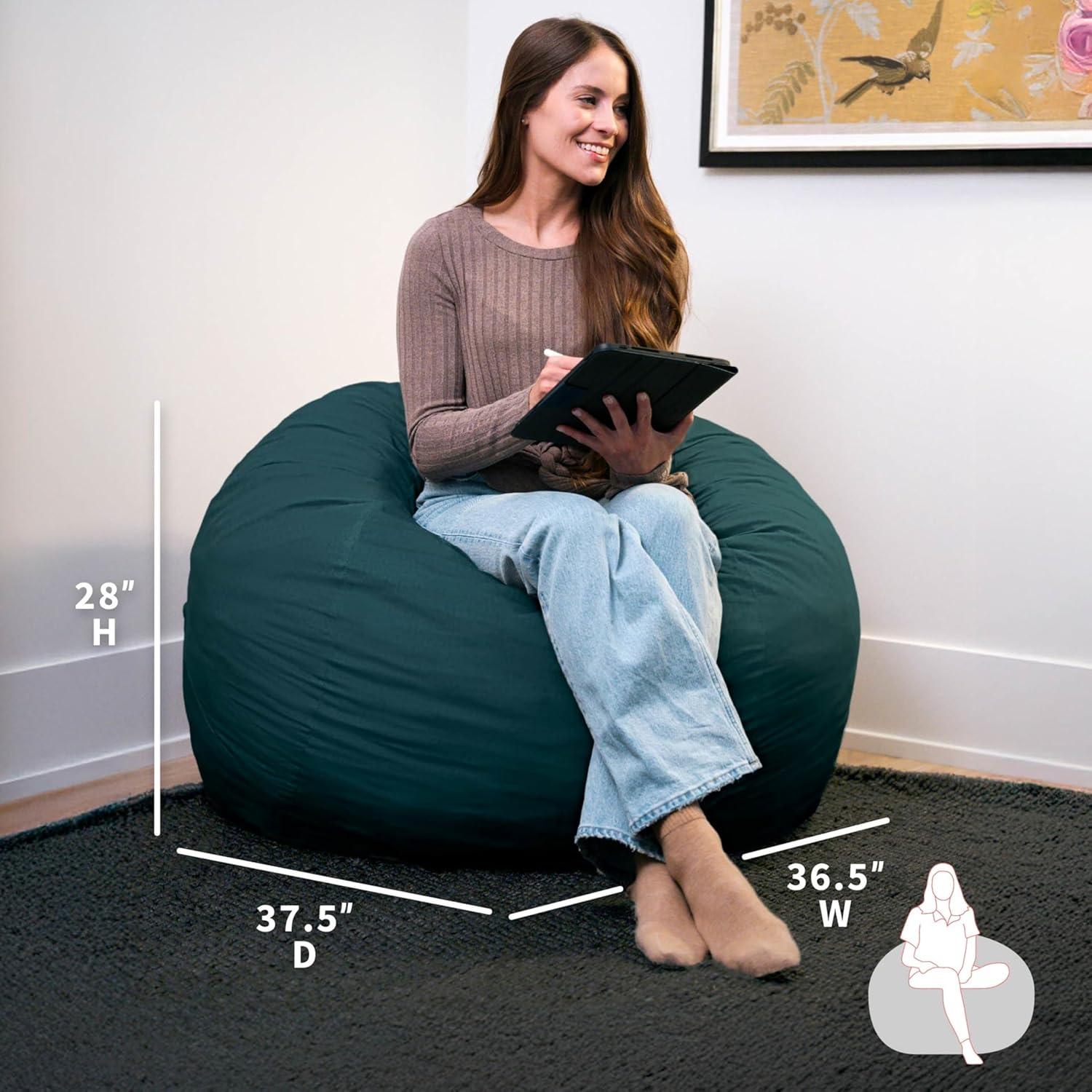 imageBig Joe Fuf Medium Foam Filled Bean Bag Chair with Removable Cover Forest Green Velveteen Durable Woven Polyester 3 feet BigDeep Sea