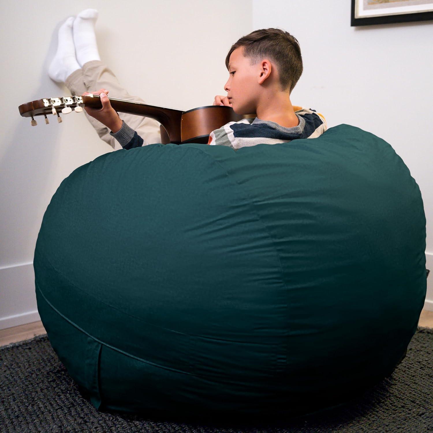 imageBig Joe Fuf Medium Foam Filled Bean Bag Chair with Removable Cover Forest Green Velveteen Durable Woven Polyester 3 feet BigDeep Sea