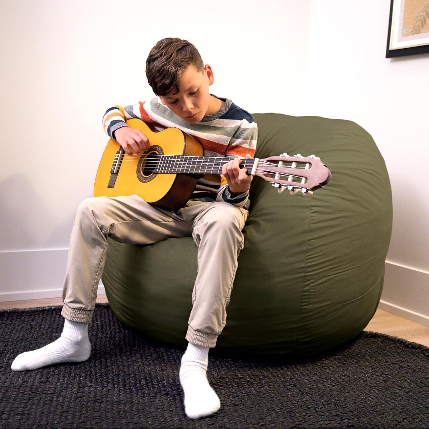 imageBig Joe Fuf Medium Foam Filled Bean Bag Chair with Removable Cover Forest Green Velveteen Durable Woven Polyester 3 feet BigForest Green