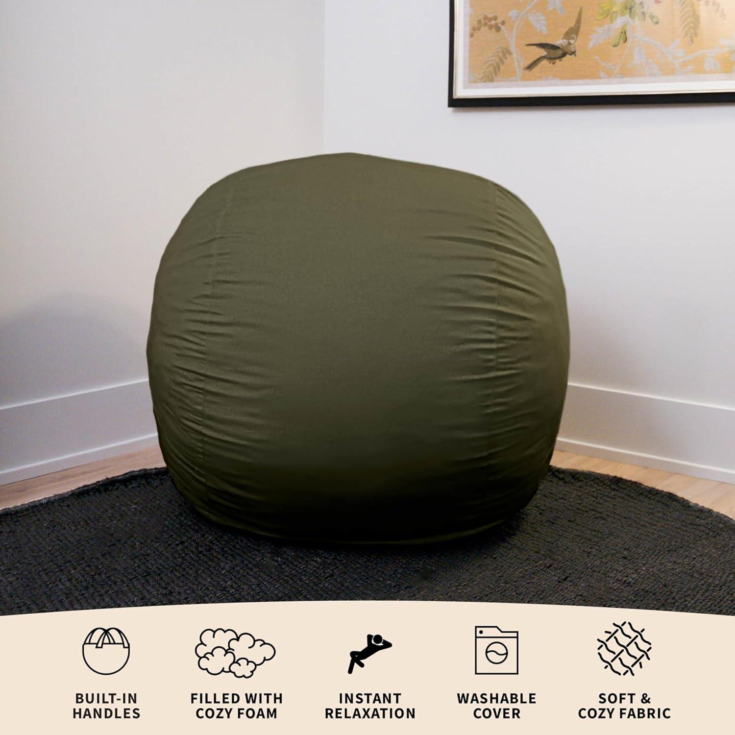imageBig Joe Fuf Medium Foam Filled Bean Bag Chair with Removable Cover Forest Green Velveteen Durable Woven Polyester 3 feet BigForest Green