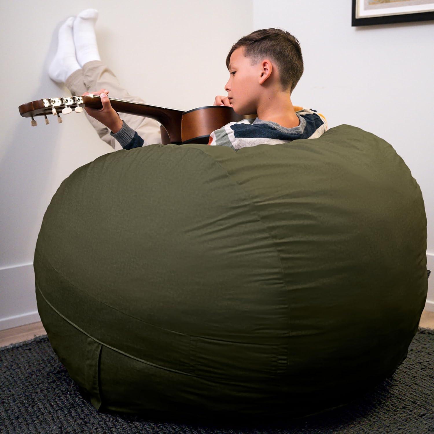 imageBig Joe Fuf Medium Foam Filled Bean Bag Chair with Removable Cover Forest Green Velveteen Durable Woven Polyester 3 feet BigForest Green