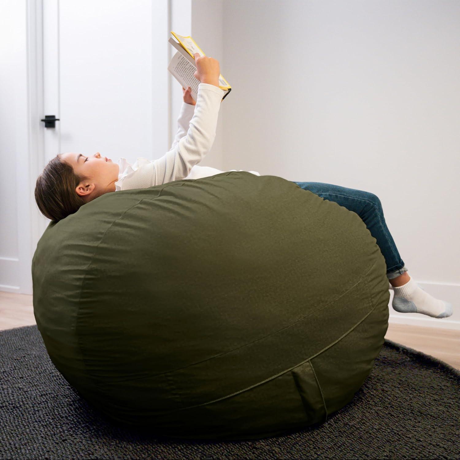 imageBig Joe Fuf Medium Foam Filled Bean Bag Chair with Removable Cover Forest Green Velveteen Durable Woven Polyester 3 feet BigForest Green