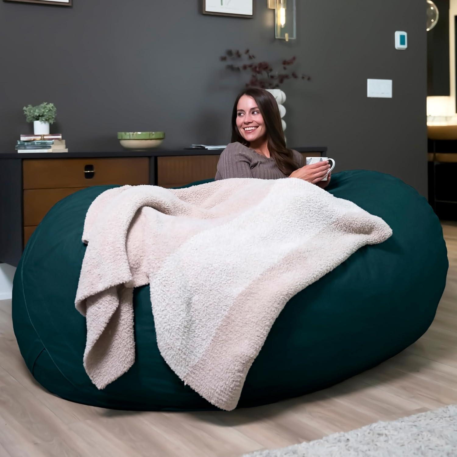 imageBig Joe Fuf XL Foam Filled Bean Bag Chair with Removable Cover Deep Sea Velveteen Durable Woven Polyester 5 feet GiantDeep Sea
