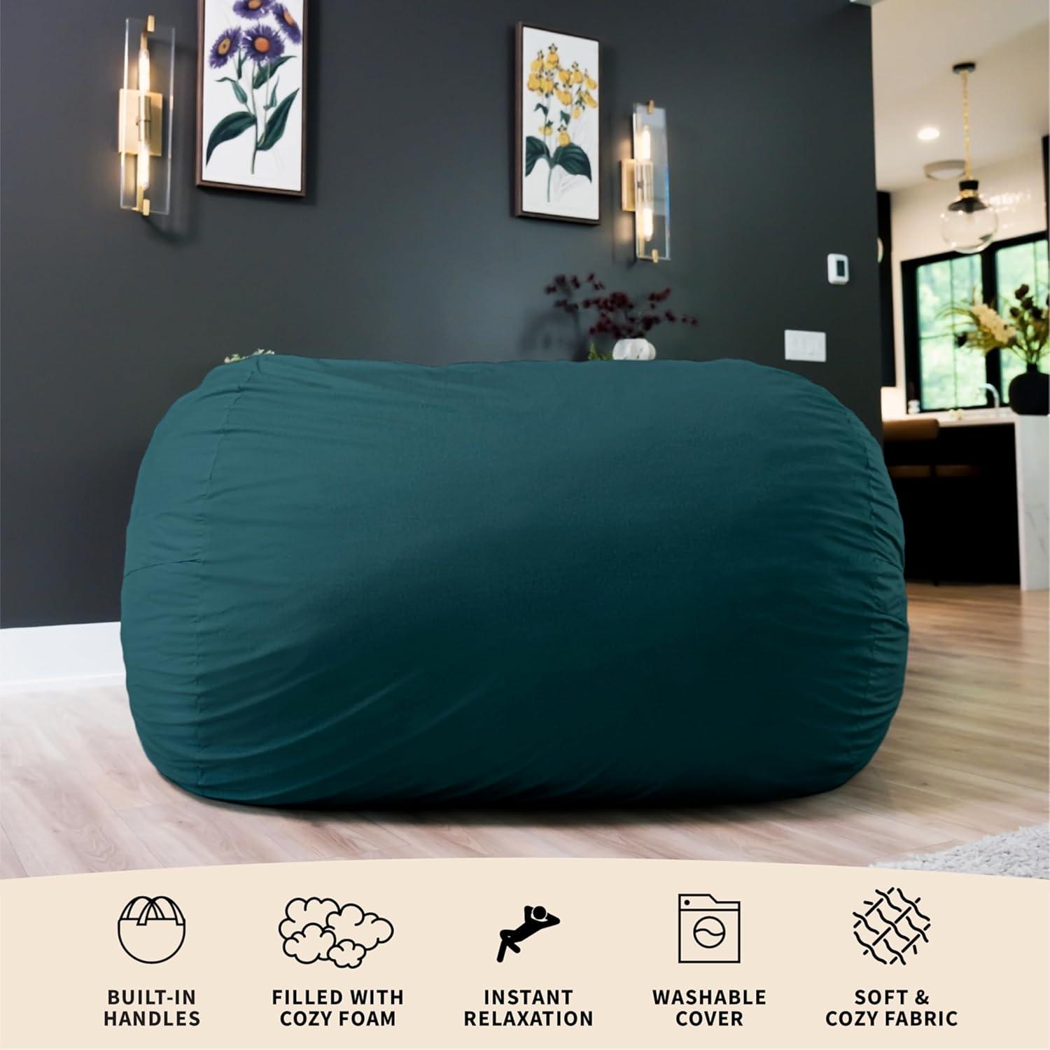 imageBig Joe Fuf XL Foam Filled Bean Bag Chair with Removable Cover Deep Sea Velveteen Durable Woven Polyester 5 feet GiantDeep Sea