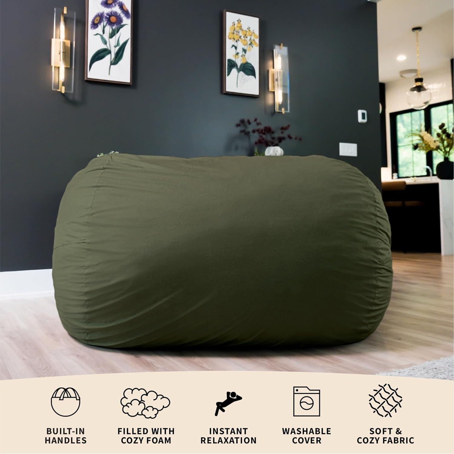 imageBig Joe Fuf XL Foam Filled Bean Bag Chair with Removable Cover Deep Sea Velveteen Durable Woven Polyester 5 feet GiantForest Green