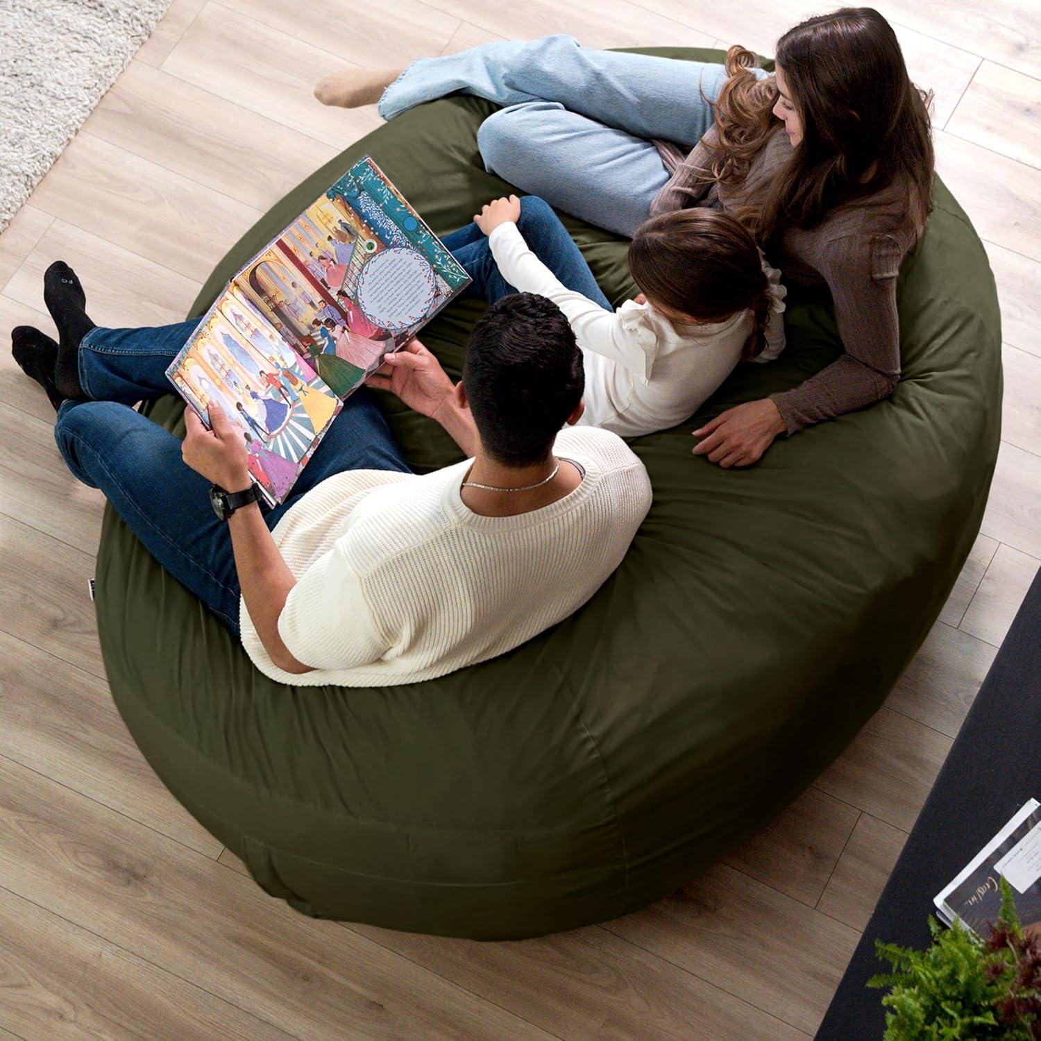 imageBig Joe Fuf XL Foam Filled Bean Bag Chair with Removable Cover Deep Sea Velveteen Durable Woven Polyester 5 feet GiantForest Green