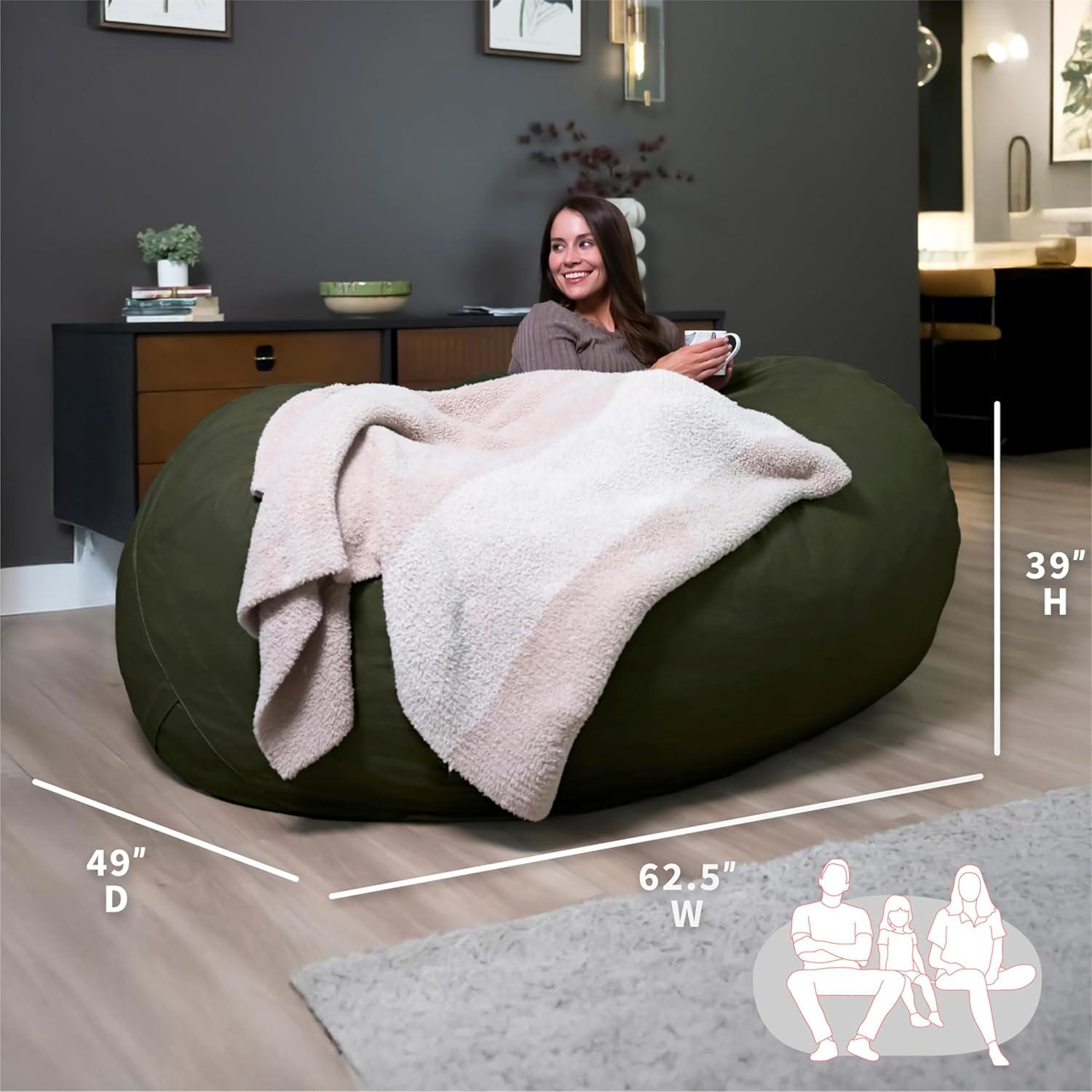 imageBig Joe Fuf XL Foam Filled Bean Bag Chair with Removable Cover Deep Sea Velveteen Durable Woven Polyester 5 feet GiantForest Green