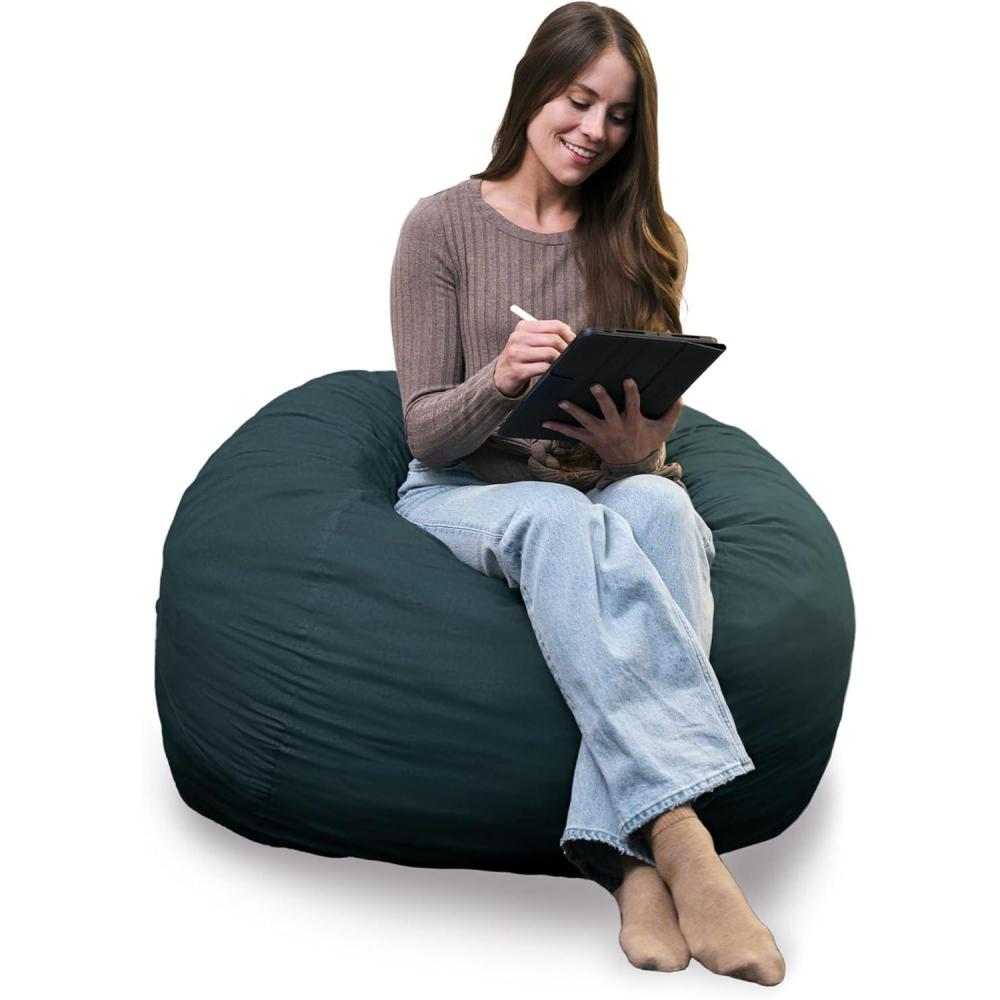 imageBig Joe Fuf Medium Foam Filled Bean Bag Chair with Removable Cover Forest Green Velveteen Durable Woven Polyester 3 feet BigDeep Sea