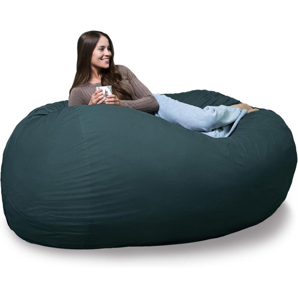 imageBig Joe Fuf XL Foam Filled Bean Bag Chair with Removable Cover Deep Sea Velveteen Durable Woven Polyester 5 feet GiantDeep Sea