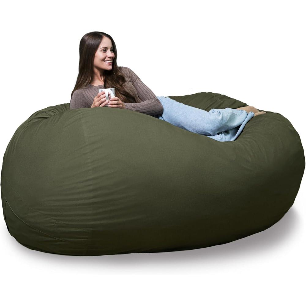 imageBig Joe Fuf XL Foam Filled Bean Bag Chair with Removable Cover Deep Sea Velveteen Durable Woven Polyester 5 feet GiantForest Green
