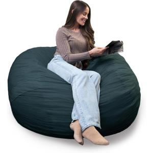 Big Joe Fuf Large Foam Filled Bean Bag Chair with Removable Cover, Deep Sea Velveteen, Durable Woven Polyester, 4 feet Big(Deep Sea)