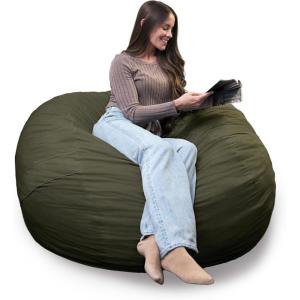 Big Joe Fuf Large Foam Filled Bean Bag Chair with Removable Cover, Deep Sea Velveteen, Durable Woven Polyester, 4 feet Big(Forest Green)