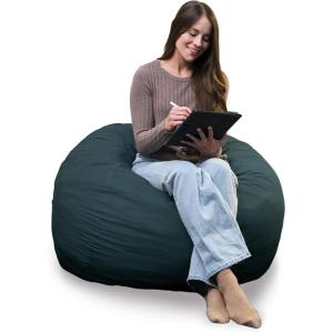 Big Joe Fuf Medium Foam Filled Bean Bag Chair with Removable Cover, Forest Green Velveteen, Durable Woven Polyester, 3 feet Big(Deep Sea)