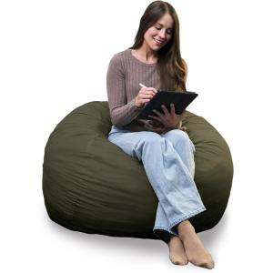 Big Joe Fuf Medium Foam Filled Bean Bag Chair with Removable Cover, Forest Green Velveteen, Durable Woven Polyester, 3 feet Big(Forest Green)