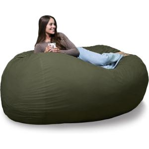 Big Joe Fuf XL Foam Filled Bean Bag Chair with Removable Cover, Deep Sea Velveteen, Durable Woven Polyester, 5 feet Giant(Forest Green)
