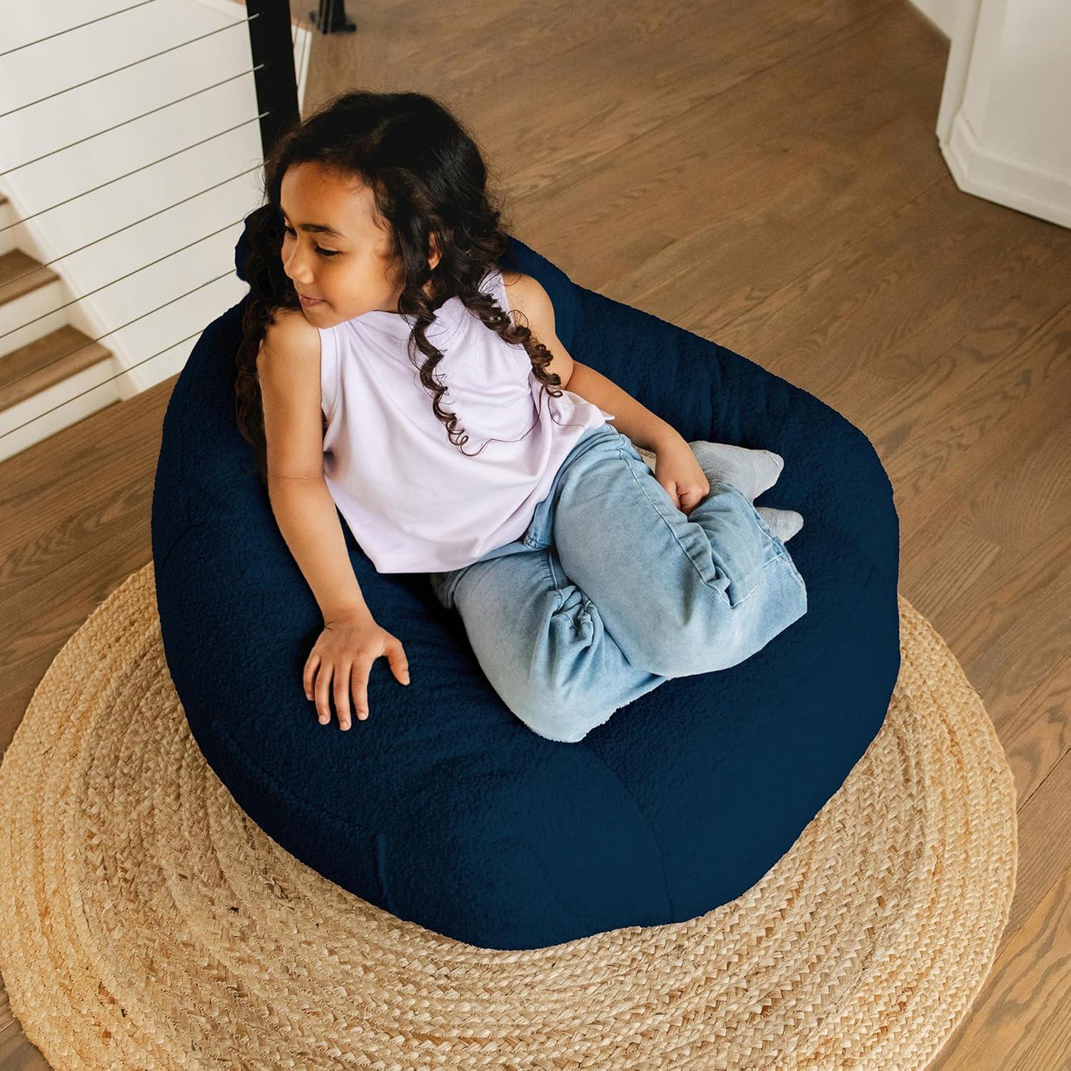 imageBig Joe Cloudberry Kids FoamFilled Bean Bag Chair Icing Teddy BoucleDeep Blue