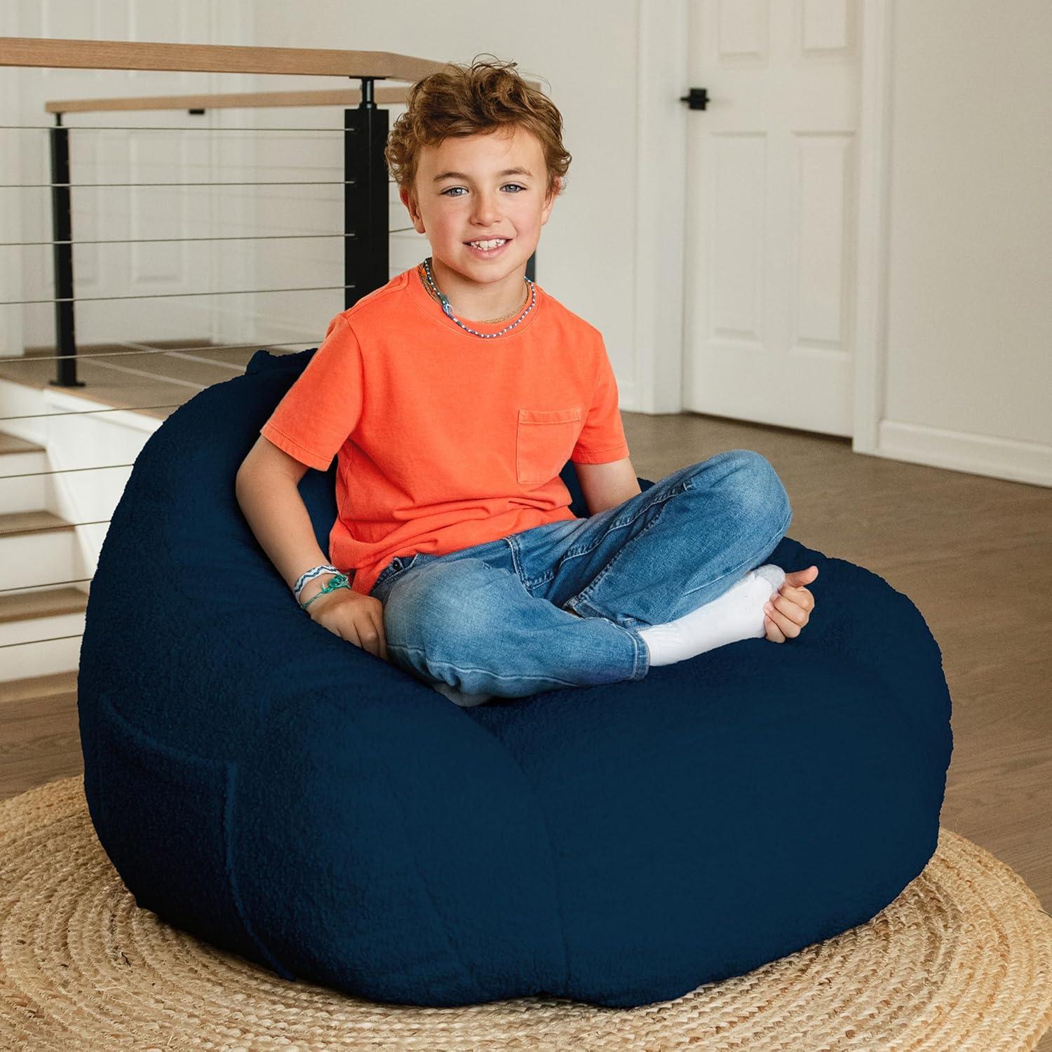 imageBig Joe Cloudberry Kids FoamFilled Bean Bag Chair Icing Teddy BoucleDeep Blue