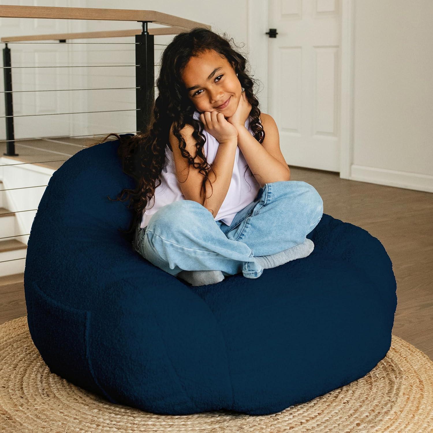 imageBig Joe Cloudberry Kids FoamFilled Bean Bag Chair Icing Teddy BoucleDeep Blue