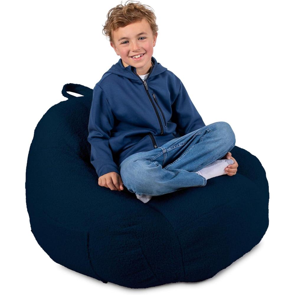 imageBig Joe Cloudberry Kids FoamFilled Bean Bag Chair Icing Teddy BoucleDeep Blue