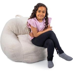 Big Joe Cloudberry Kids Foam-Filled Bean Bag Chair, Icing Teddy Boucle(Icing)