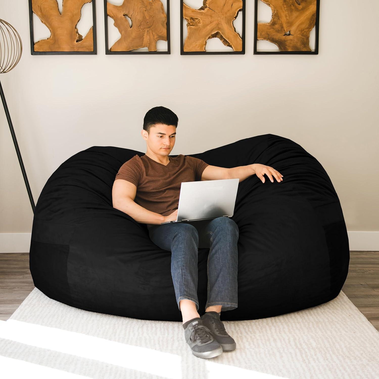 imageBig Joe Fuf XXL Foam Filled Bean Bag Chair with Removable Cover Black Plush Soft Polyester ampamp Fuf Small Foam Filled Bean Bag Chair Black Plush Soft Polyester 2 feetBlack